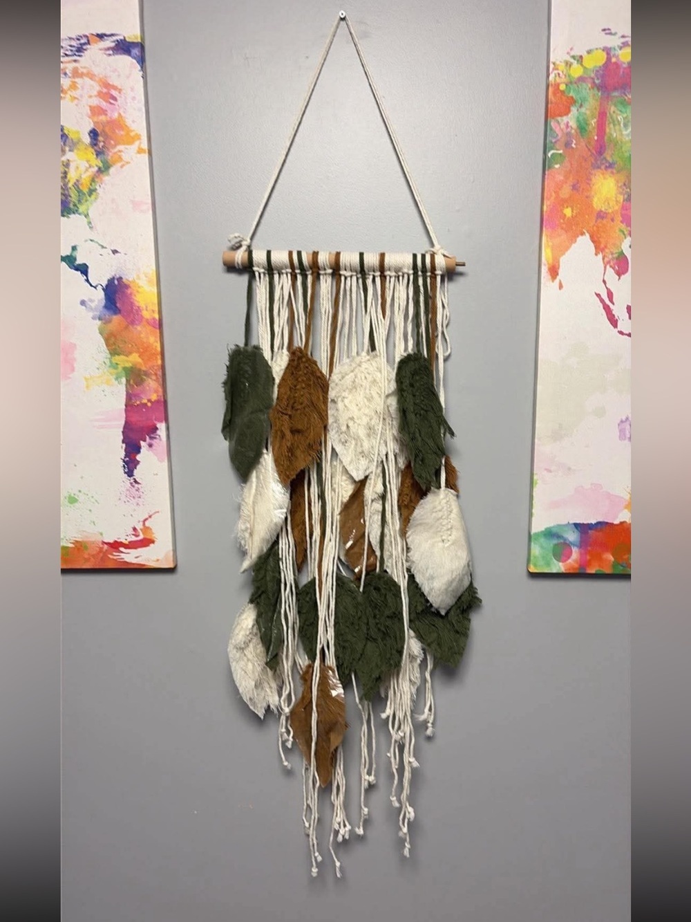 Bohemian Leaf Wall Hanging Decor - Cream, Brown, Green